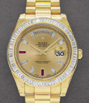 Day-Date President in Yellow Gold with Baguette Diamond Bezel on President Bracelet with Champagne Diamond Dial