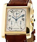 Tank Francaise Chronograph in Yellow Gold on Brown Crocodile Leather Strap with Silver Dial