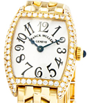 Lady's Small Size Cintre Curvex in Yellow Gold with Diamond Bezel on Yellow Gold Bracelet with Silver Dial