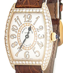 Lady's 1752 Rose Gold Cintre Curvex in Rose Gold with Diamond Bezel on Brown Leather Strap Silver Diamond Dial