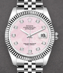 Datejust 36mm in Steel with White Gold Fluted Bezel on Jubilee Bracelet with Pink MOP Diamond Dial