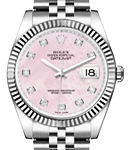 Datejust 36mm in Steel with White Gold Fluted Bezel on Jubilee Bracelet with Pink MOP Diamond Dial