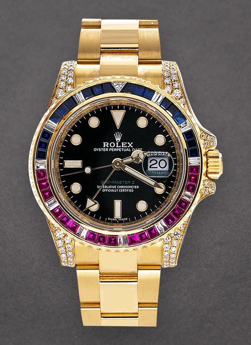 Pre-Owned Rolex GMT Master II Yellow Gold with Added Bezel and Lugs