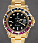 GMT Master II Yellow Gold with Added Bezel and Lugs on Oyster Bracelet with Black Dial