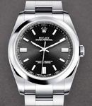 Datejust 36mm in Steel with Smooth Bezel on Oyster Bracelet with Black Stick Dial