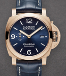 PAM 01112 Luminor Marina Goldtech Sole in Rose-Gold on Blue Leather Strap with Blue Dial