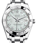 Masterpiece Mid Size 34mm in White Gold with 12 Diamond Bezel on White Gold Pearlmaster Bracelet with Meteorite Diamond Dial