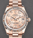 DateJust Mid Size in Rose Gold with Fluted Bezel on Rose Gold Bracelet with Pink Floral Dial