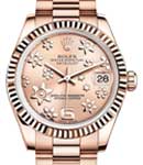 DateJust Mid Size in Rose Gold with Fluted Bezel on Rose Gold Bracelet with Pink Floral Dial