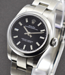 Ladies No Date in Steel with Smooth Bezel on Steel Oyster Bracelet with Black Stick Dial