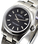 Ladies No Date in Steel with Smooth Bezel on Steel Oyster Bracelet with Black Stick Dial