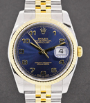 Datejust 36mm in Steel with Yellow Gold Fluted Bezel on Jubilee Bracelet with Blue Arabic Dial