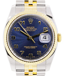 Datejust 36mm in Steel with Yellow Gold Fluted Bezel on Jubilee Bracelet with Blue Arabic Dial