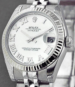 Mid Size 31mm Datejust in Steel with Fluted Bezel on Jubilee Bracelet with MOP Roman Dial