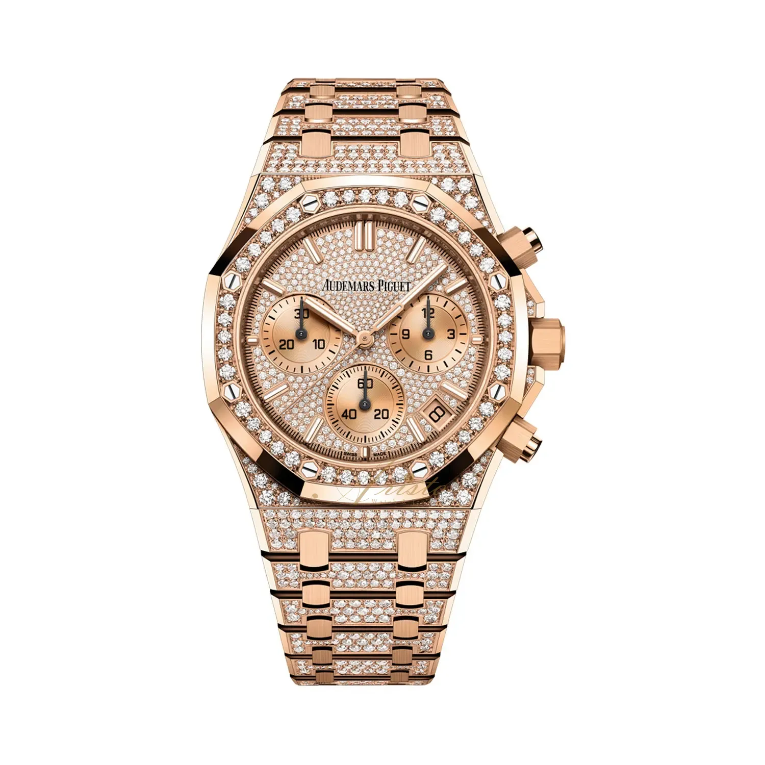 Royal Oak 41mm Automatic in Rose Gold with Diamond Bezel on Rose Gold Diamond Bracelet with Pave Diamond Dial - Pink Subdials