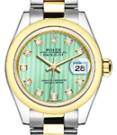 Datejust 26mm in Steel with Yellow Gold Domed Bezel on Oyster Bracelet with Mint Green Diamond Dial