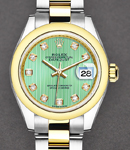 Datejust 26mm in Steel with Yellow Gold Domed Bezel on Oyster Bracelet with Mint Green Diamond Dial