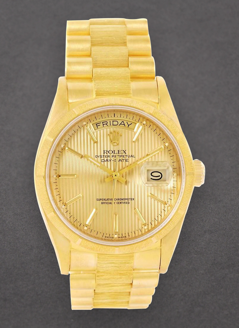 Pre-Owned Rolex Day Date President 36mm in Yellow Gold with Engine Turn Bezel