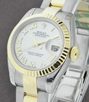 Datejust 26mm in Steel with Yellow Gold Fluted Bezel on Oyster Bracelet with MOP Roman Dial