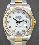 Datejust 36mm in Steel with Yellow Gold Smooth Bezel on Oyster Bracelet with White Diamond Dial