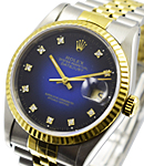 Datejust 36mm in Steel with Yellow Gold Fluted Bezel on Jubilee Bracelet with Blue Vignette Diamond Dial