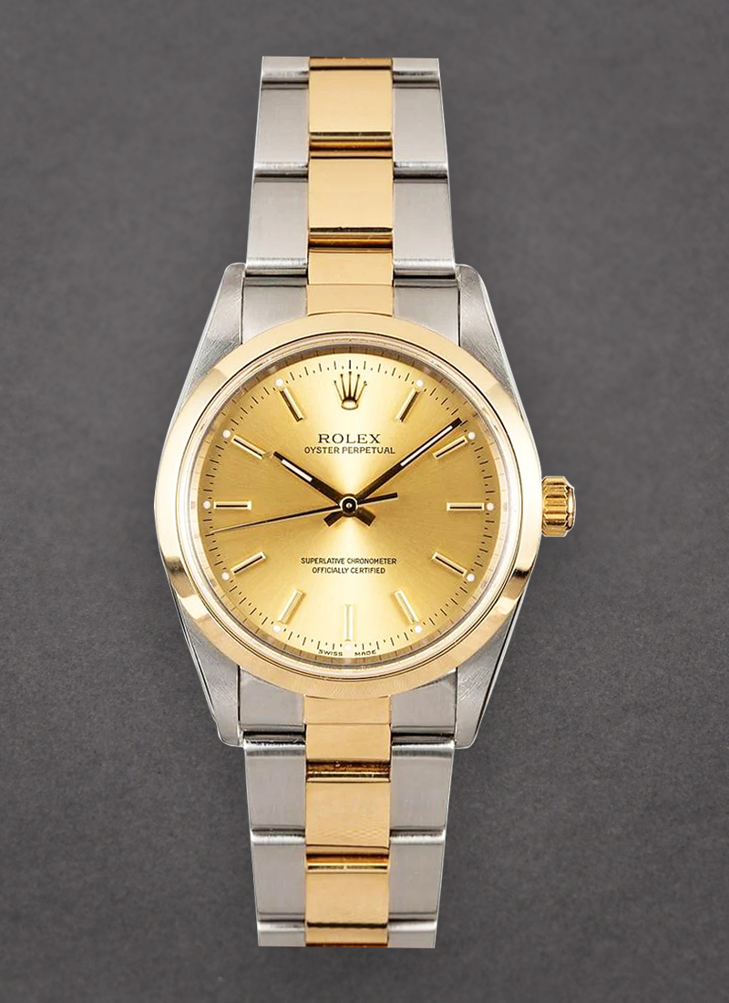 Pre-Owned Rolex Oyster Perpetual 34mm No Date in Steel with Yellow Gold Smooth Bezel