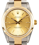 Oyster Perpetual 34mm No Date in Steel with Yellow Gold Smooth Bezel on Oyster Bracelet with Champagne Stick Dial