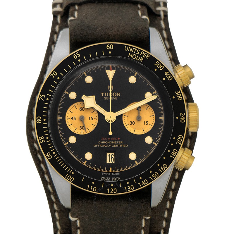 Heritage Black Bay Chronograph Automatic in Steel and Yellow Gold on Brown Leather Strap with Black Dial