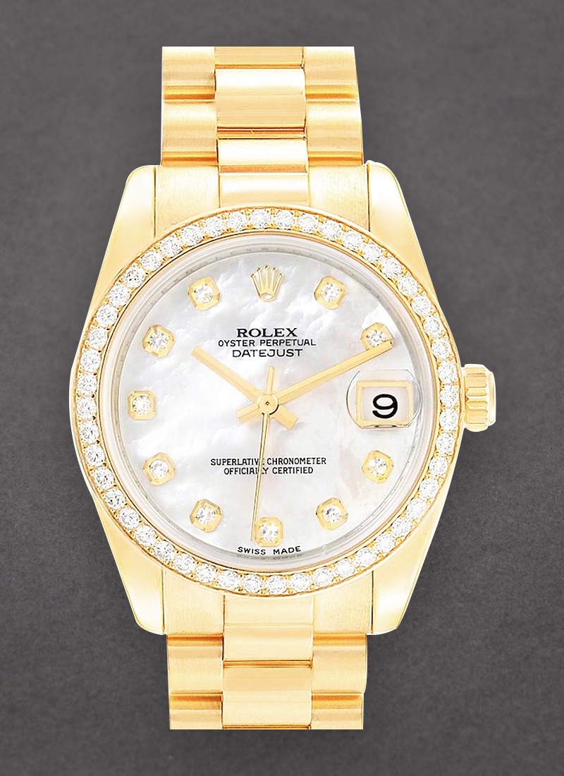 Pre-Owned Rolex Midsize 31mm President in Yellow Gold with Diamond Bezel