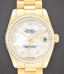 Midsize 31mm President in Yellow Gold with Diamond Bezel on President Bracelet with MOP Diamond Dial