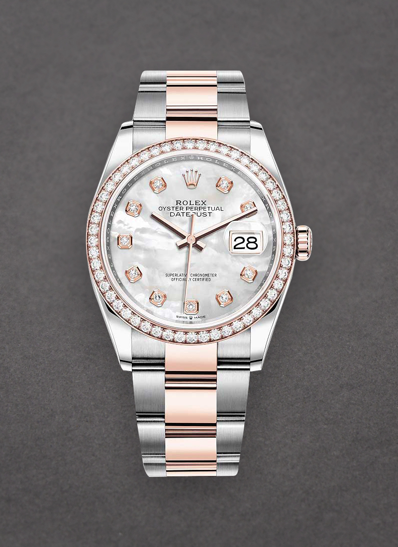 Pre-Owned Rolex Datejust 36mm in Steel with Rose Gold Diamond Bezel