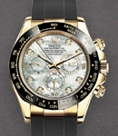 Daytona 40mm Cosmograph in Yellow Gold with Black Bezel on Strap with MOP Diamond Dial