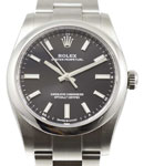 Oyster Perpetual 34mm in Steel with Smooth Bezel on Oyster Bracelet with Black Stick Dial