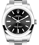 Oyster Perpetual 34mm in Steel with Smooth Bezel on Oyster Bracelet with Black Stick Dial