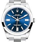 Oyster Perpetual 41mm in Steel with Domed Bezel on Oyster Bracelet with Blue Stick Dial