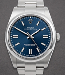 Oyster Perpetual 41mm in Steel with Domed Bezel on Oyster Bracelet with Blue Stick Dial