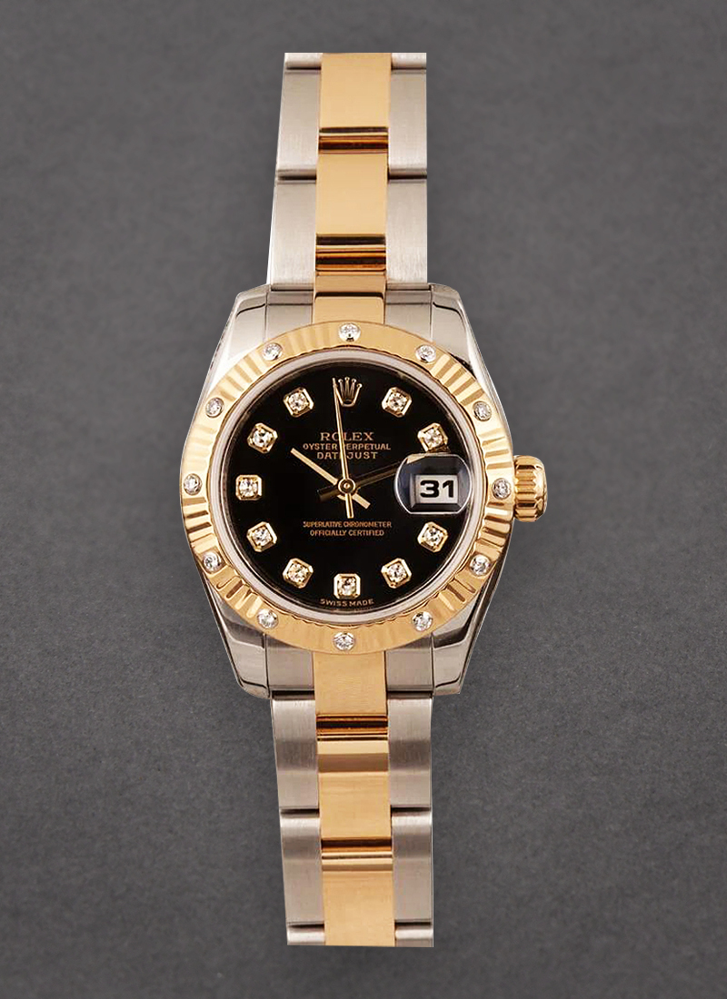 Pre-Owned Rolex Datejust Lady's in Steel with Yellow Gold 12 Diamond Bezel