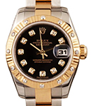 Datejust Lady's in Steel with Yellow Gold 12 Diamond Bezel on Oyster Bracelet with Black Diamond Dial