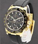 Daytona 40mm Cosmograph in Yellow Gold with Black Bezel on Strap with Black Dial