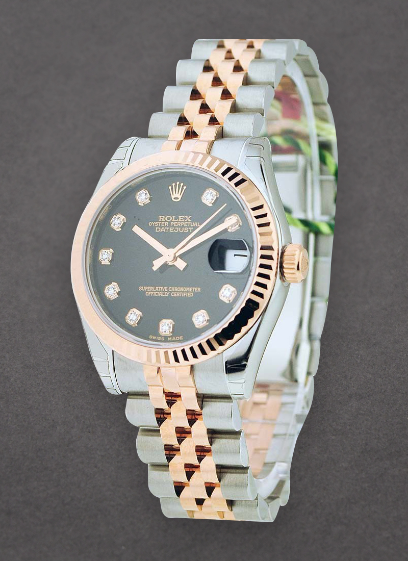 Pre-Owned Rolex Ladies Datejust 26mm in Steel with Rose Gold Fluted Bezel