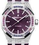 Royal Oak Automatic 37mm in White Gold with Diamond Bezel on Purple Crocodile Leather Strap with Purple Dial