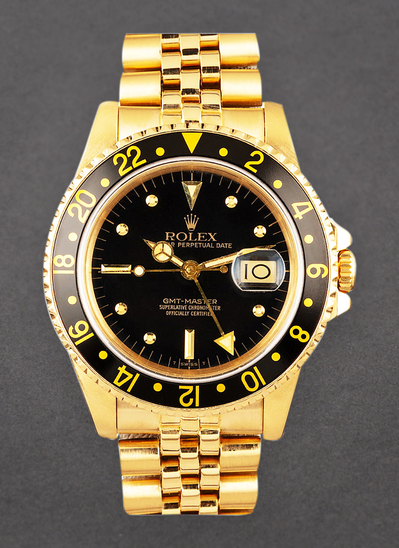 Pre-Owned Rolex GMT-Master 40mm in in Yellow Gold with Black Bezel