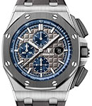 Royal Oak Offshore Chronograph in Titanium with Black Ceramic Bezel on Grey Rubber Strap with Slate Grey Tapisserie Dial - Blue Subdials