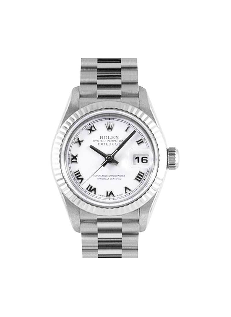 Pre-Owned Rolex Ladies 26mm President in White Gold with Fluted Bezel