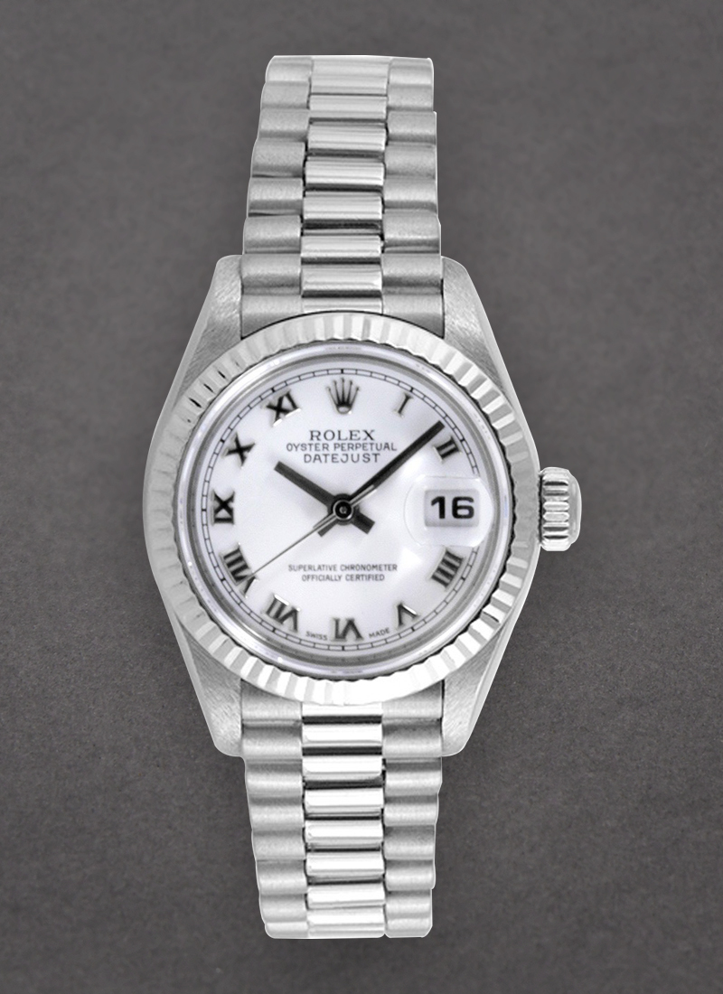 Pre-Owned Rolex Ladies 26mm President in White Gold with Fluted Bezel