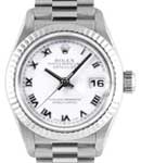 Ladies 26mm President in White Gold with Fluted Bezel on President Bracelet with White Roman Dial