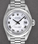 Ladies 26mm President in White Gold with Fluted Bezel on President Bracelet with White Roman Dial