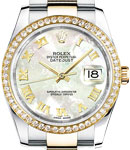 Datejust 36mm in Steel with Yellow Gold Diamond Bezel on Oyster Bracelet with MOP Roman Dial