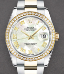 Datejust 36mm in Steel with Yellow Gold Diamond Bezel on Oyster Bracelet with MOP Roman Dial