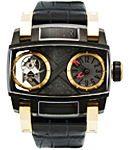 Moon Orbiter Tourbillon  in Black Steel & Rose Gold on Black Alliagtor Leather Strap with Black Dial